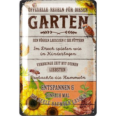 LANOLU Blechschild Regeln für diesen Garten 20x30cm Garten Humor Retro Deko