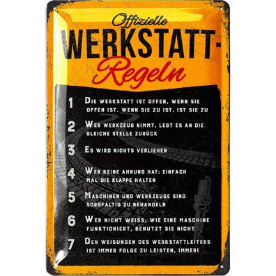 LANOLU Blechschild Offizielle Werkstatt Regeln 20x30cm Garage Handwerk Deko