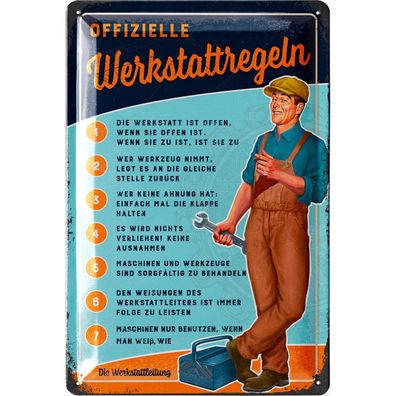 LANOLU Blechschild Lustige Werkstattregeln 20x30cm Garage Handwerk Retro Deko