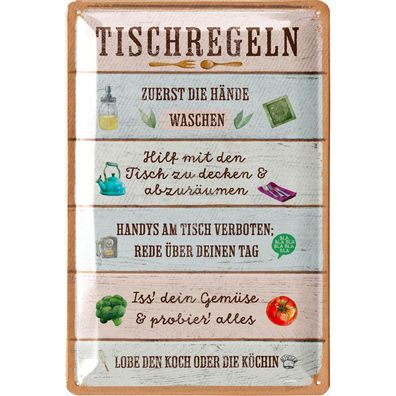 LANOLU Blechschild Tischregeln 20x30cm Küche Esszimmer Humor Retro Deko