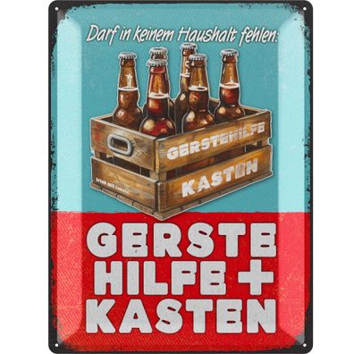 LANOLU Retro Blechschild Gerstehilfe Kasten 30x40cm Bier Humor Retro Deko