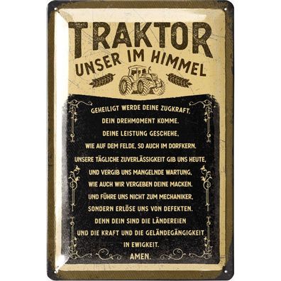 LANOLU Blechschild Traktor unser im Himmel 20x30cm Trecker Bauernhof Retro Deko