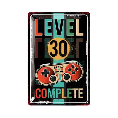 LANOLU Blechschild Geburtstag Jahr Level 30 Complete 20x30cm Geschenk Deko