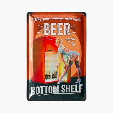 LANOLU Blechschild Beer Bottom Fridge 20x30cm Bier Kühlschrank Bar Retro Deko