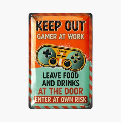 LANOLU Blechschild Keep Out Gamer 20x30cm Gaming Gamer Türschild Retro Deko