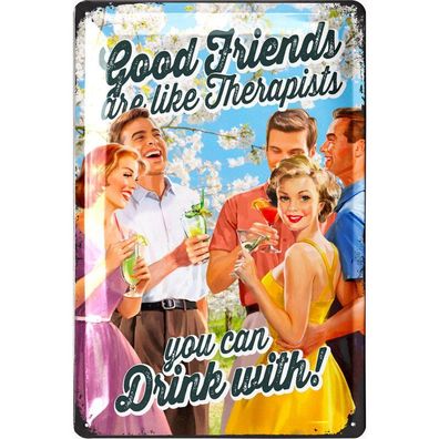LANOLU Blechschild Group Therapy People 20x30cm Freunde Bier Bar Retro Deko