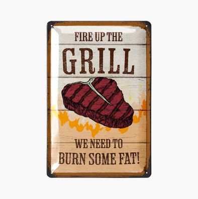 LANOLU Blechschild BBQ Grill 20x30cm Grill BBQ Garten Retro Deko Schild