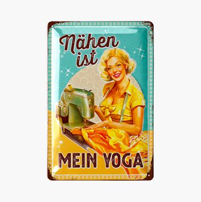 LANOLU Blechschild Nähen Yoga 20x30cm Nähen Hobby Nähstube Retro Deko
