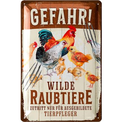 LANOLU Blechschild Wilde Raubtiere Huhn 20x30cm Hühner Bauernhof Humor Deko