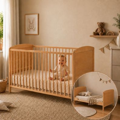 Best For Home Babybett 70x140 cm umbaubar Gitterbett mitwachsend Holz stabil sicher