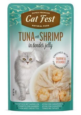 Cat Fest Katzenfutter im Beutel: Thunfisch mit Garnelen in Gelee, 70 g