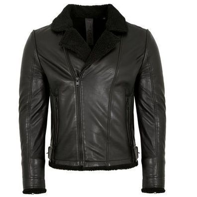 2.0 by Mauritius - Herren Lederjacke Bikerjacke Lammnappa Kunstfell schwarz