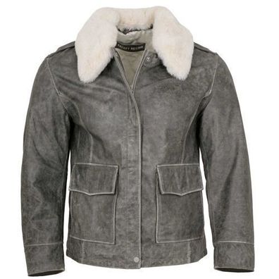 Freaky Nation - Herren Lederjacke Blouson Büffelleder grau retro