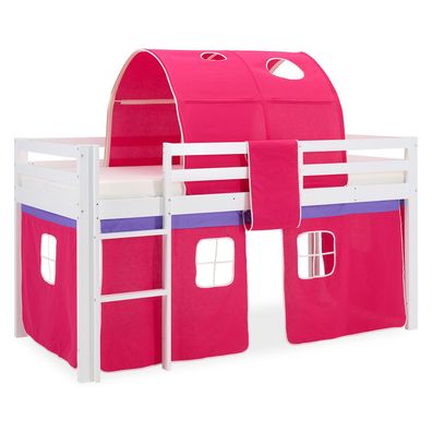 Hochbett Kinderbett Leiter Vorhang pink 90x200 Jugendbett Kiefer