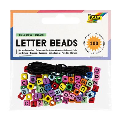 folia 33914 - Letter Beads Colorful SQUARE, 100 Stück Buchstabenperlen aus Kunststoff