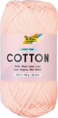 folia 25926 - Cotton LIGHT PINK, 50 g Wolle zum Häkeln und Stricken, ca. 150 m, Stric
