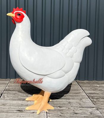 Deko Huhn Hüner Hahn Figur Statue groß weiß Aufstellfigur Bauernhof Tierfigur Werbung
