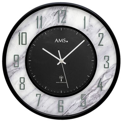 AMS F5588A Funkuhr in Marmoroptik mit Aluminium-Zifferblatt