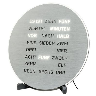 AMS T1295 Tisch- und Wanduhr mit LED-Wortuhr und Aluminium-Zifferblatt