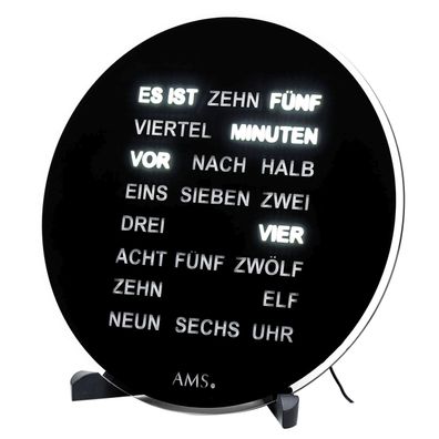 AMS T1285 Tisch- und Wanduhr mit LED-Wortuhr und schwarzem Zifferblatt