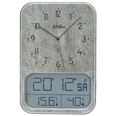 AMS F5891G Funkuhr mit LCD-Anzeige für Datum und Raumklima