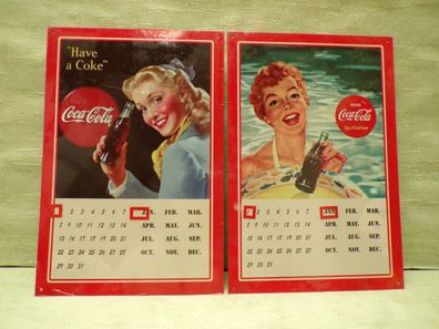 2 alte Blech Dauerkalender Coca Cola ca Din A4 OVP Have a coke Sign of good taste