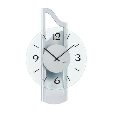 AMS W9678 Wanduhr mit 3D-Holzgehäuse silberlackiert