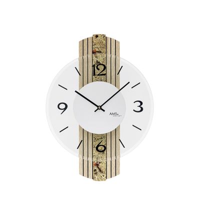 AMS W9674 Wanduhr mit Holzgehäuse Sonoma und Almheu-Auflage