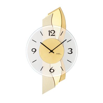 AMS W9669 Wanduhr mit Holzgehäuse und Messing-Aluminium-Auflage