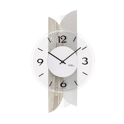 AMS W9668 Wanduhr mit Betonstruktur-Holzgehäuse und Aluminium-Auflage