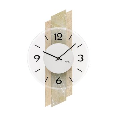 AMS W9665 Wanduhr mit Sonoma-Holzgehäuse und Naturblättern