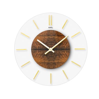 AMS W9661 Wanduhr mit Mineralglas und Holzapplikation