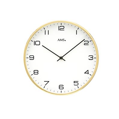 AMS W9657 Wanduhr mit messinglackiertem Metallgehäuse