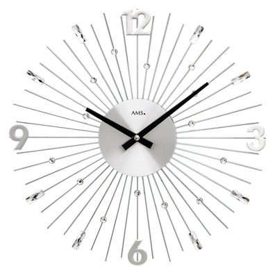 AMS W9652 Wanduhr mit silberfarbenen Metallstäben