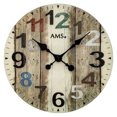 AMS W9650 Wanduhr in farbiger Holzoptik mit Mineralglas