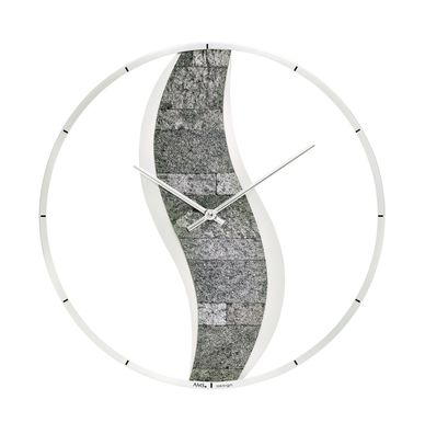 AMS W9646 Wanduhr mit silberlackiertem Holzgehäuse und Steinauflage