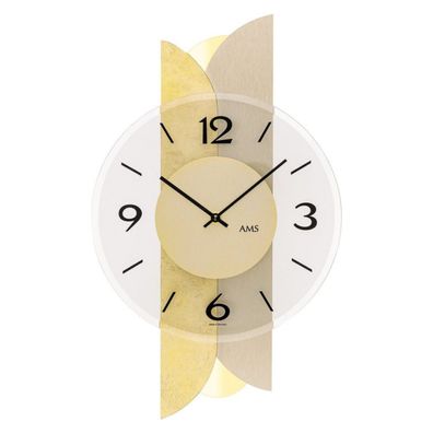 AMS W9643 Wanduhr mit Holzgehäuse und Antik-Gold-Messing-Auflage