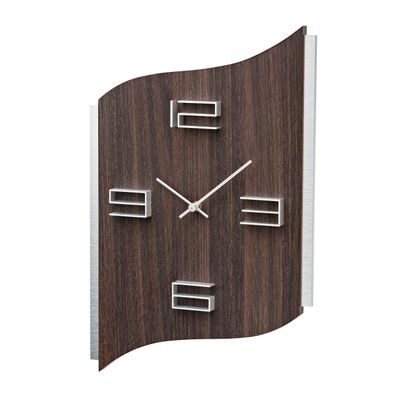 AMS W9612 Wanduhr mit braunem Holzgehäuse und Aluminium