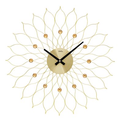 AMS W9609 Wanduhr mit Metallgehäuse in Blüten-Optik Gold