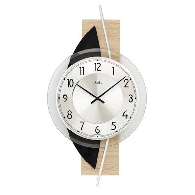 AMS W9551 Wanduhr mit Sonoma-Holzgehäuse und Schiefer-Applikation