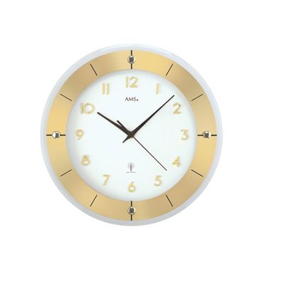 AMS W9450 Wanduhr mit facettiertem Mineralglas und messinglackiertem Aluminium