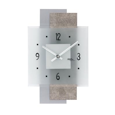 AMS W9443 Wanduhr mit Design-Kunstleder auf Holzrückwand