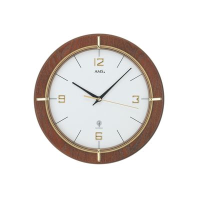 AMS W9432 Wanduhr mit nussbaumlackiertem Gehäuse und goldfarbenem Mineralglas