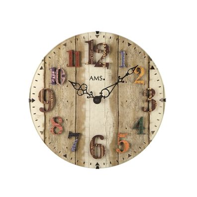 AMS W9423 Wanduhr mit Holzgehäuse, Metallstäben und Mineralglas