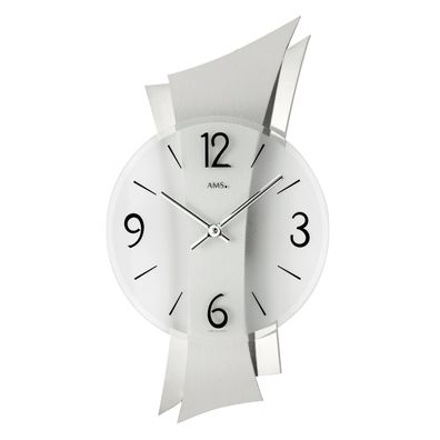 AMS W9398 Wanduhr mit geschwungener Aluminium-Auflage auf verchromter Rückwand