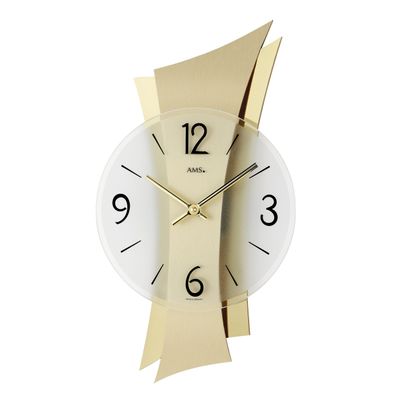 AMS W9397 Wanduhr mit geschwungener Messing-Auflage auf Messing-Rückwand