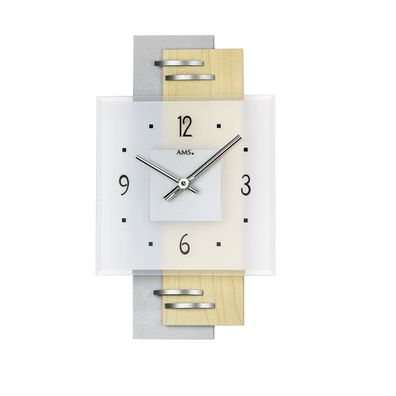 AMS W9248 Wanduhr mit ahornlackierter Holzrückwand und facettiertem Mineralglas
