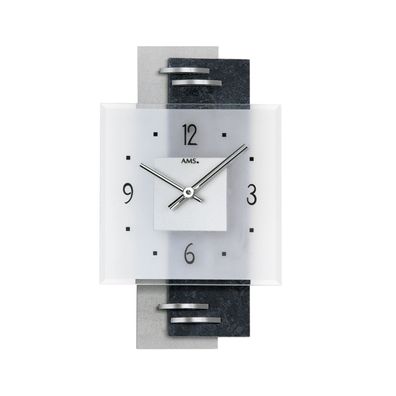 AMS W9245 Wanduhr mit Schieferstruktur und Aluminium-Applikationen