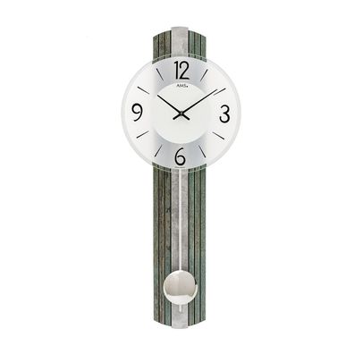 AMS W7488 Pendelwanduhr mit Holzstruktur und Silberantik-Auflage