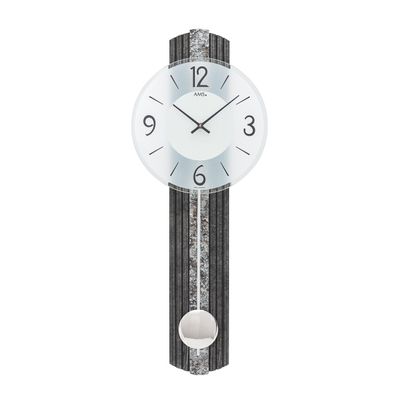 AMS W7486 Pendelwanduhr mit Holzstruktur und Metallic-Auflage
